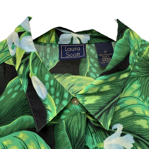 Laura Scott Tropical Leaf Blouse Size 18 Long Sleeve Chiffon Womens Top Green - Picture 4 of 9